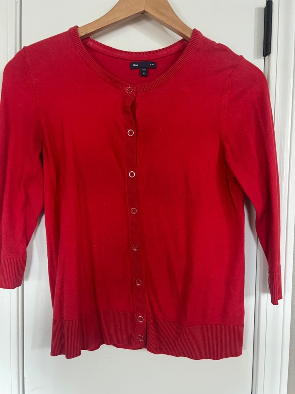 GAP Red Crewneck Button-Up 3/4 Sleeved Cardigan